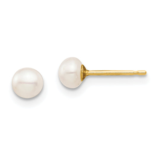 14K Yellow Gold Madi K 4-5mm White Button Freshwater Cultured Pearl Stud Post Earrings
