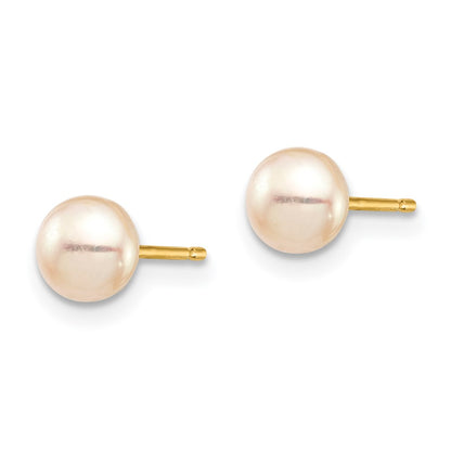 14K Yellow Gold Madi K 5-6mm Pink Button Freshwater Cultured Pearl Stud Post Earrings