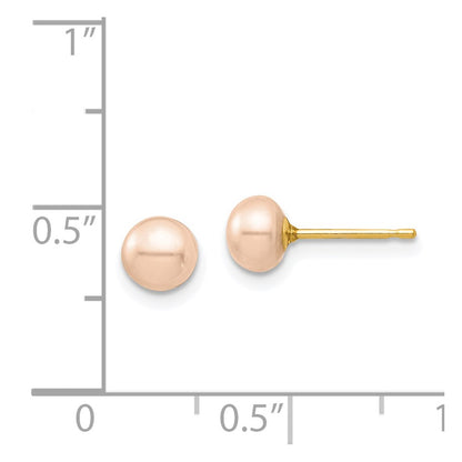 14K Yellow Gold Madi K 5-6mm Pink Button Freshwater Cultured Pearl Stud Post Earrings