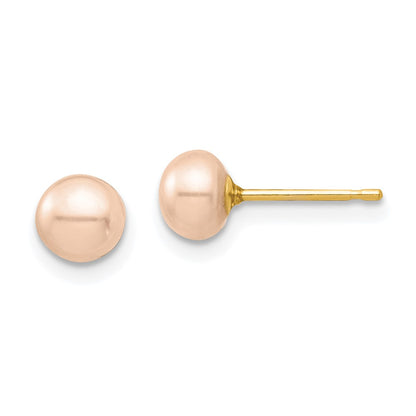 14K Yellow Gold Madi K 5-6mm Pink Button Freshwater Cultured Pearl Stud Post Earrings