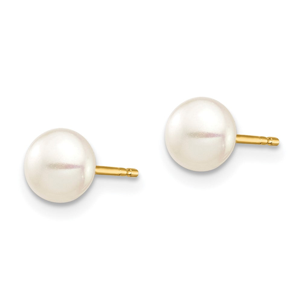 14K Yellow Gold Madi K 5-6mm White Button Freshwater Cultured Pearl Stud Post Earrings
