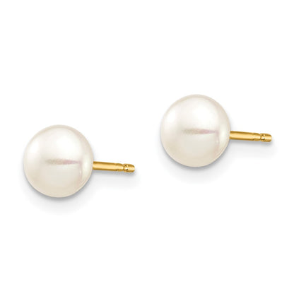 14K Yellow Gold Madi K 5-6mm White Button Freshwater Cultured Pearl Stud Post Earrings