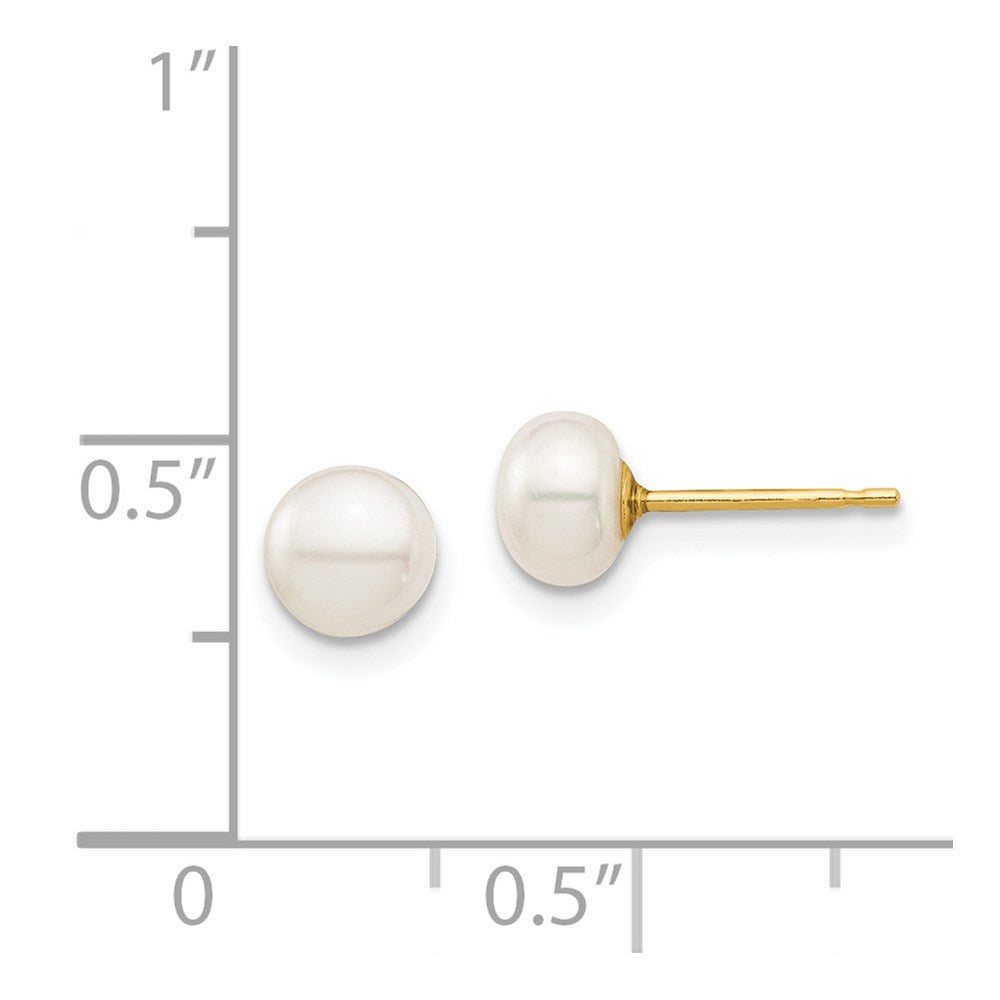 14K Yellow Gold Madi K 5-6mm White Button Freshwater Cultured Pearl Stud Post Earrings