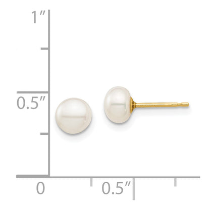 14K Yellow Gold Madi K 5-6mm White Button Freshwater Cultured Pearl Stud Post Earrings