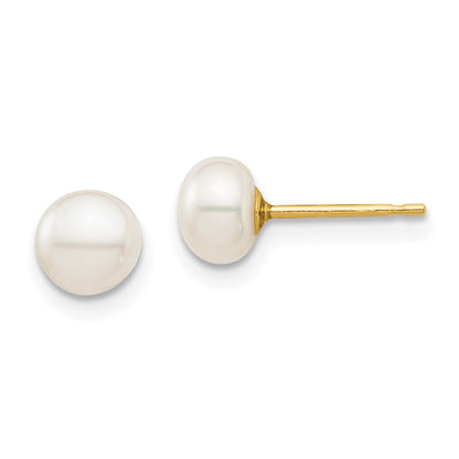 14K Yellow Gold Madi K 5-6mm White Button Freshwater Cultured Pearl Stud Post Earrings