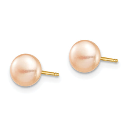 14K Yellow Gold Madi K 6-7mm Pink Button Freshwater Cultured Pearl Stud Post Earrings