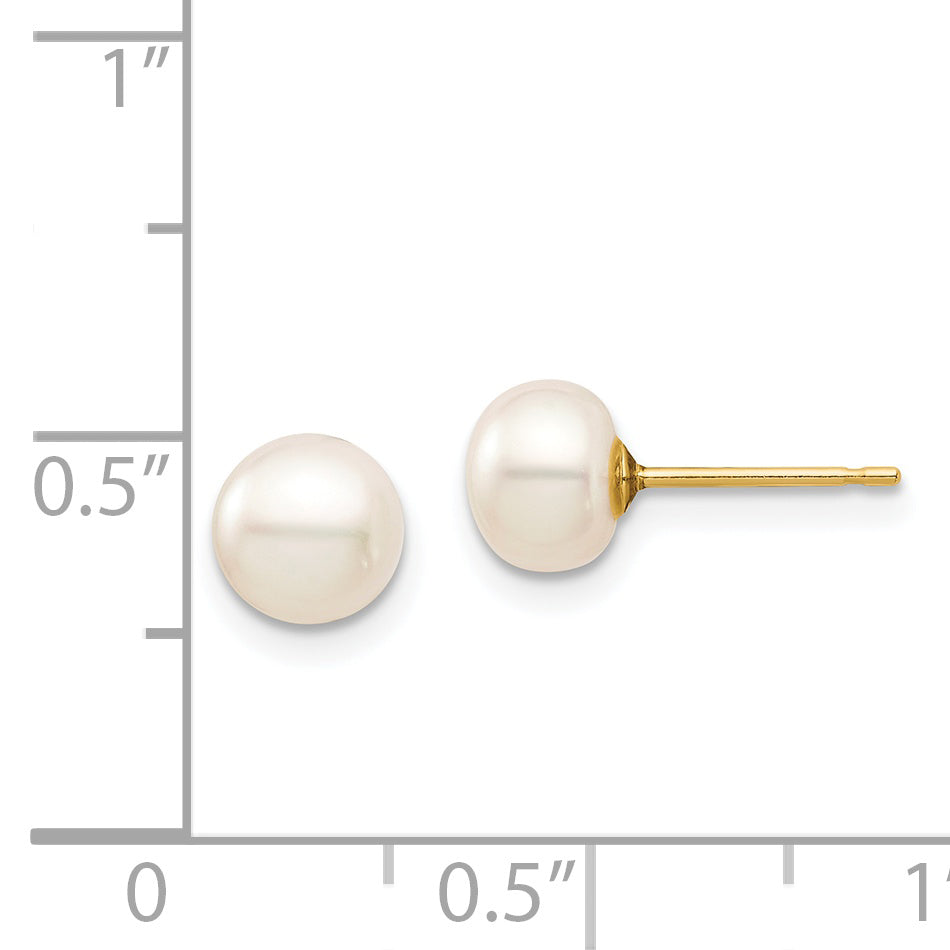 14K Yellow Gold Madi K 6-7mm White Button Freshwater Cultured Pearl Stud Post Earrings