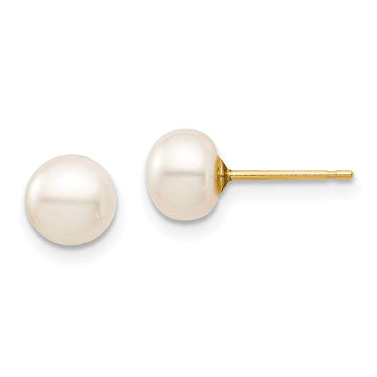 14K Yellow Gold Madi K 6-7mm White Button Freshwater Cultured Pearl Stud Post Earrings