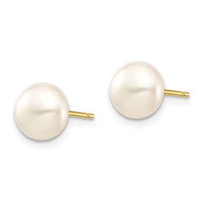 14K Yellow Gold Madi K 7-8mm White Button Freshwater Cultured Pearl Stud Post Earrings