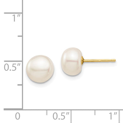 14K Yellow Gold Madi K 7-8mm White Button Freshwater Cultured Pearl Stud Post Earrings