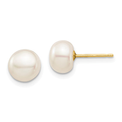 14K Yellow Gold Madi K 7-8mm White Button Freshwater Cultured Pearl Stud Post Earrings
