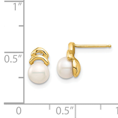 14K Yellow Gold Madi K 5-6mm White Button Fw Cultured Pearl Post Dangle Earrings