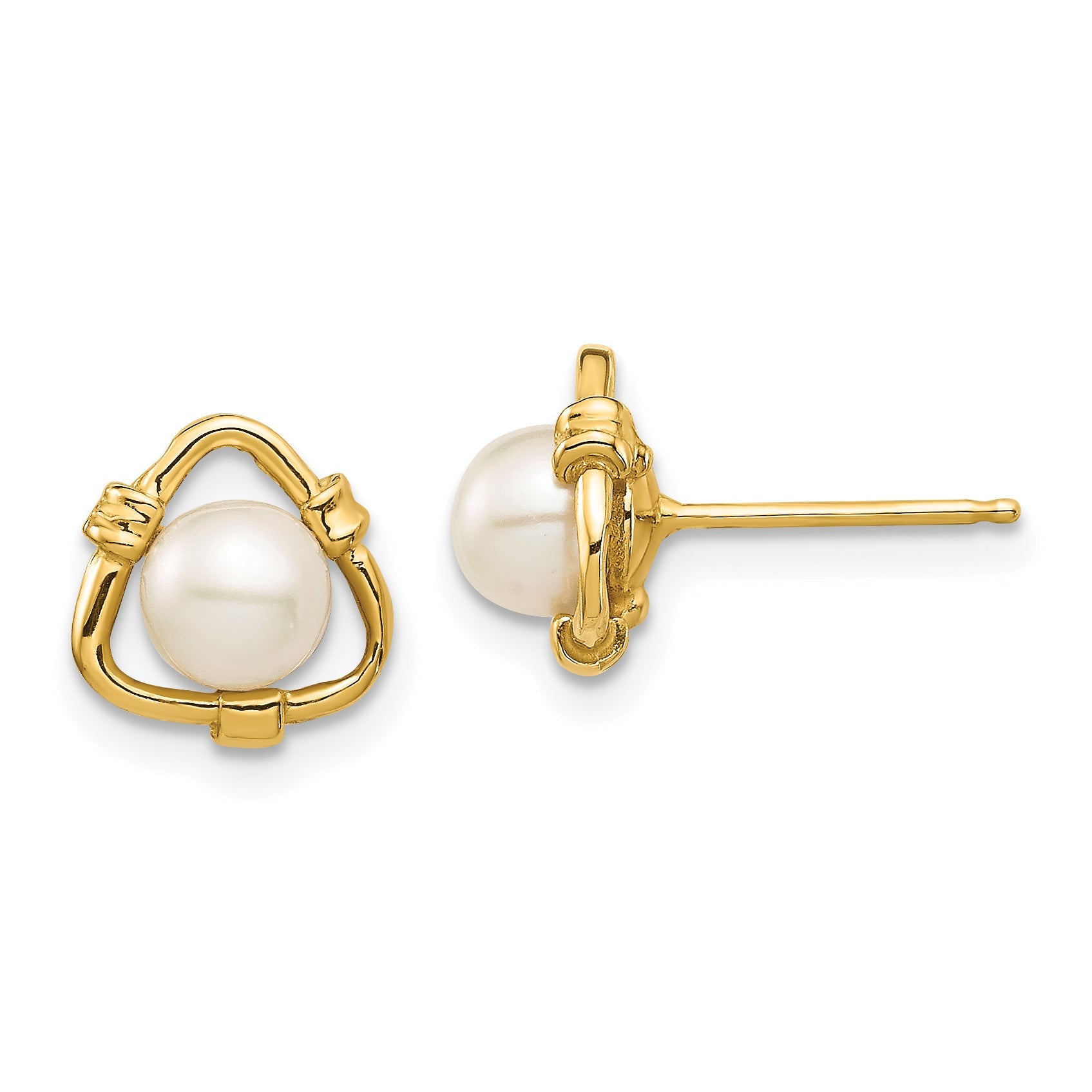14K Yellow Gold Madi K 4-5mm White Button Freshwater Cultured Pearl Stud Earrings