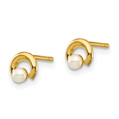 14K Yellow Gold Madi K White Button Freshwater Cultured Pearl Circle Post Earrings