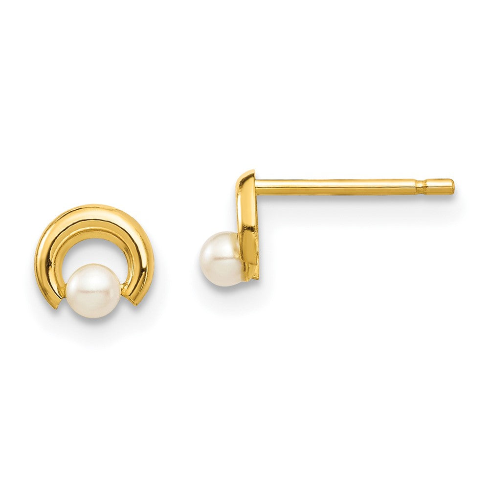 14K Yellow Gold Madi K White Button Freshwater Cultured Pearl Circle Post Earrings