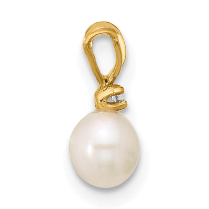 14K Yellow Gold Madi K 4-5mm White Near Round Freshwater Cultured Pearl Cz Pendant