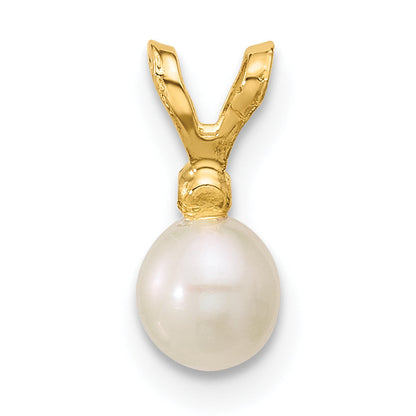 14K Yellow Gold Madi K 4-5mm White Near Round Freshwater Cultured Pearl Cz Pendant