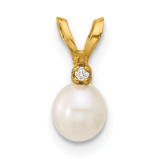 14K Yellow Gold Madi K 4-5mm White Near Round Freshwater Cultured Pearl Cz Pendant