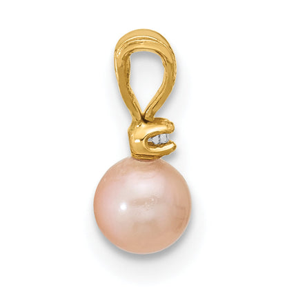 14K Yellow Gold Madi K 4-5mm Pink Near Round Freshwater Cultured Pearl Cz Pendant