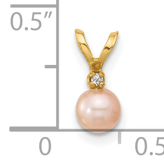 14K Yellow Gold Madi K 4-5mm Pink Near Round Freshwater Cultured Pearl Cz Pendant