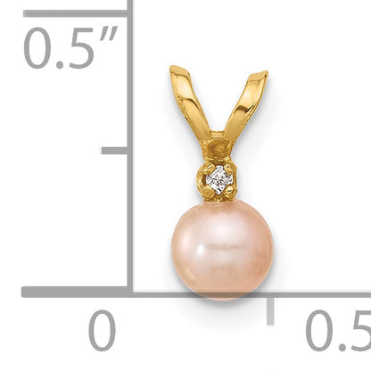 14K Yellow Gold Madi K 4-5mm Pink Near Round Freshwater Cultured Pearl Cz Pendant