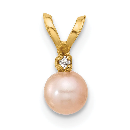 14K Yellow Gold Madi K 4-5mm Pink Near Round Freshwater Cultured Pearl Cz Pendant