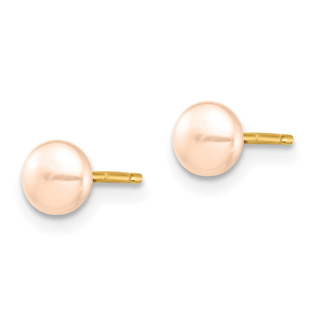 14K Yellow Gold Madi K 4-5mm Pink Button Freshwater Cultured Pearl Stud Post Earrings