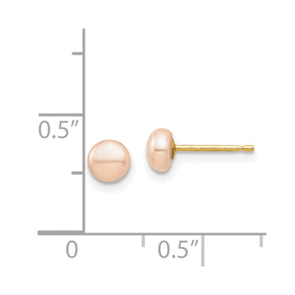 14K Yellow Gold Madi K 4-5mm Pink Button Freshwater Cultured Pearl Stud Post Earrings