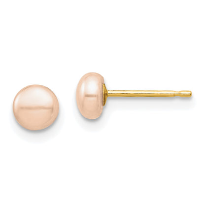 14K Yellow Gold Madi K 4-5mm Pink Button Freshwater Cultured Pearl Stud Post Earrings
