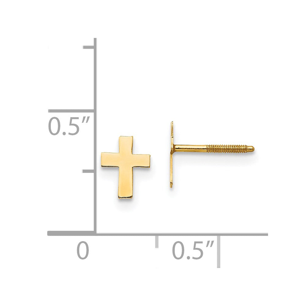14K Yellow Gold Madi K Polished Tiny Cross Silicone Back Earrings