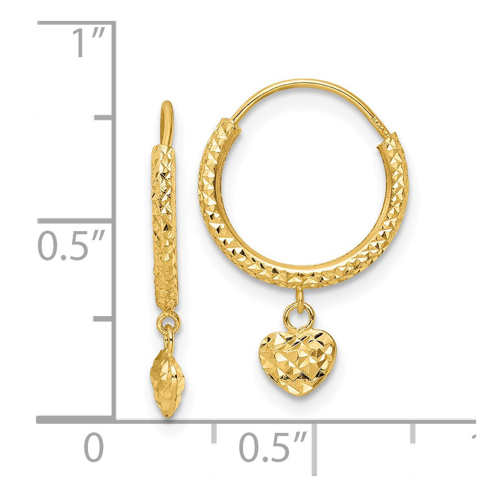 14K Yellow Gold Madi K D/C Heart Hoop Earrings