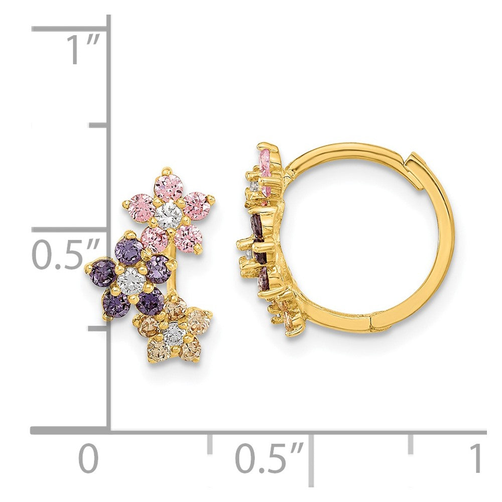 14K Yellow Gold Madi K Hinged Flower Multicolor Cz Hoop Earrings