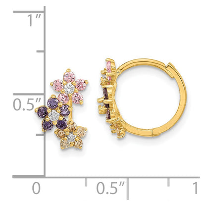 14K Yellow Gold Madi K Hinged Flower Multicolor Cz Hoop Earrings