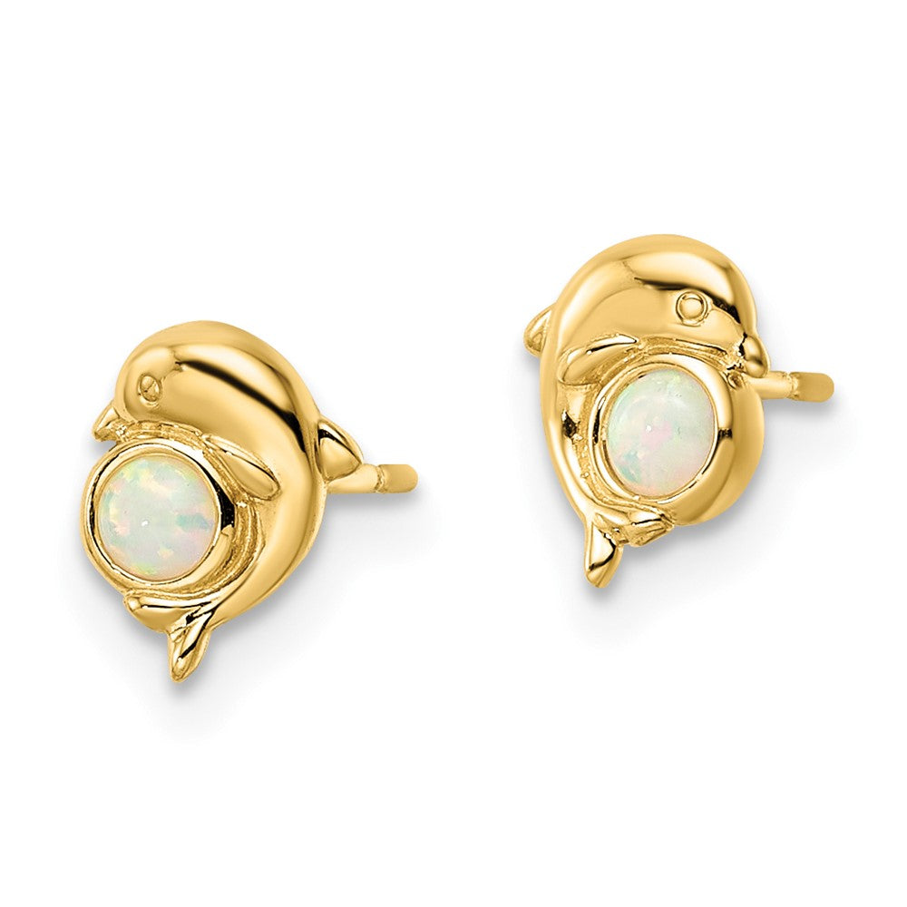 14K Yellow Gold Madi K Created Opal Dolphin Post Earrings