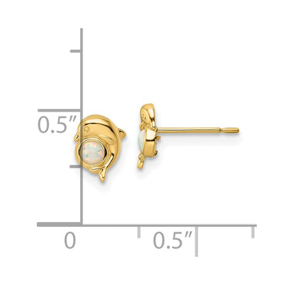14K Yellow Gold Madi K Created Opal Dolphin Post Earrings