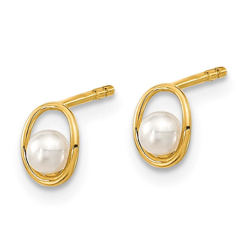 14K Yellow Gold Madi K Polished Oval With Fw Cultured Pearl Post Earrings