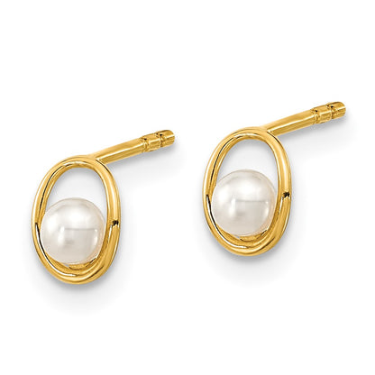 14K Yellow Gold Madi K Polished Oval With Fw Cultured Pearl Post Earrings