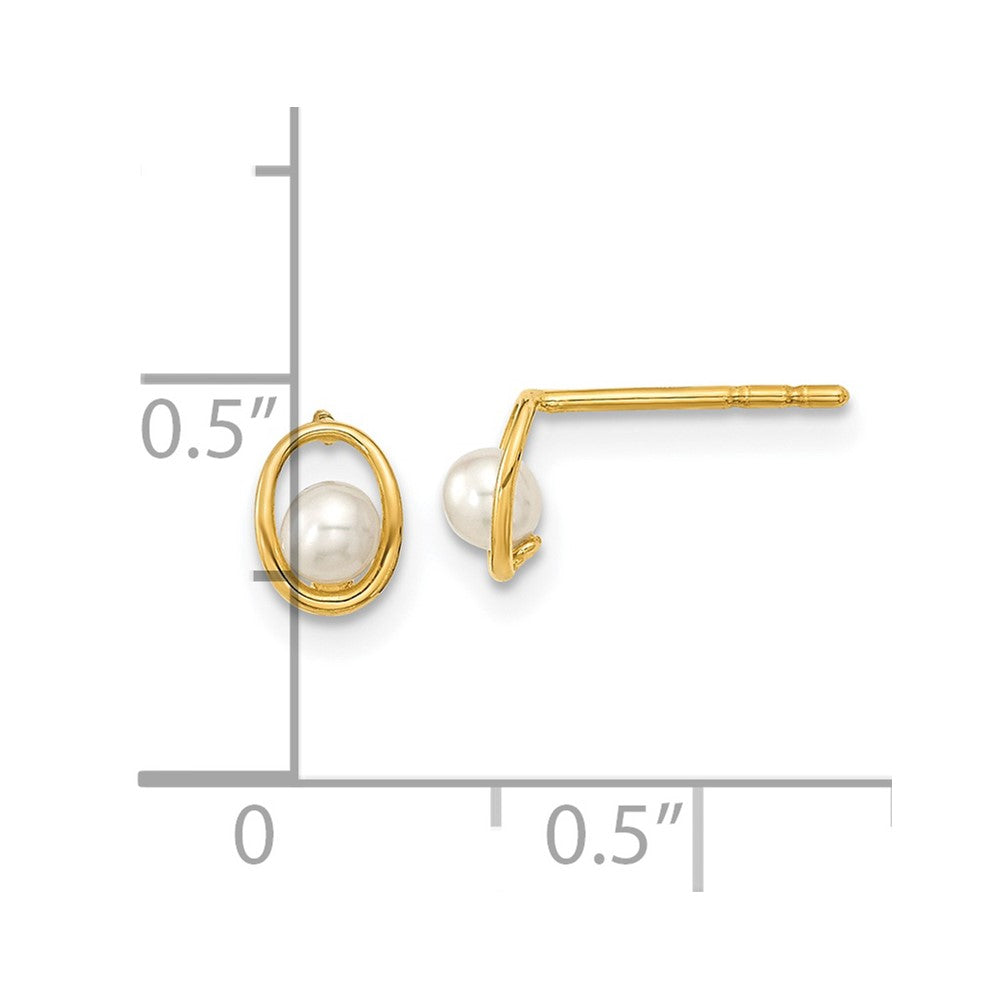 14K Yellow Gold Madi K Polished Oval With Fw Cultured Pearl Post Earrings