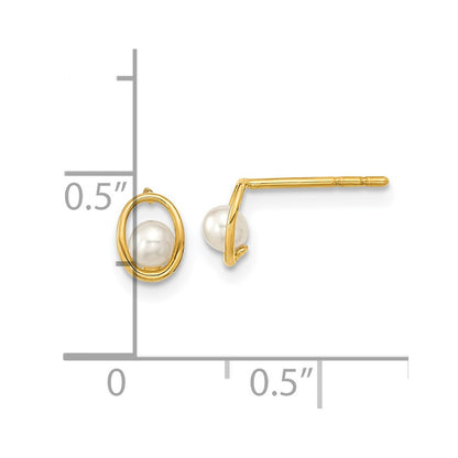 14K Yellow Gold Madi K Polished Oval With Fw Cultured Pearl Post Earrings