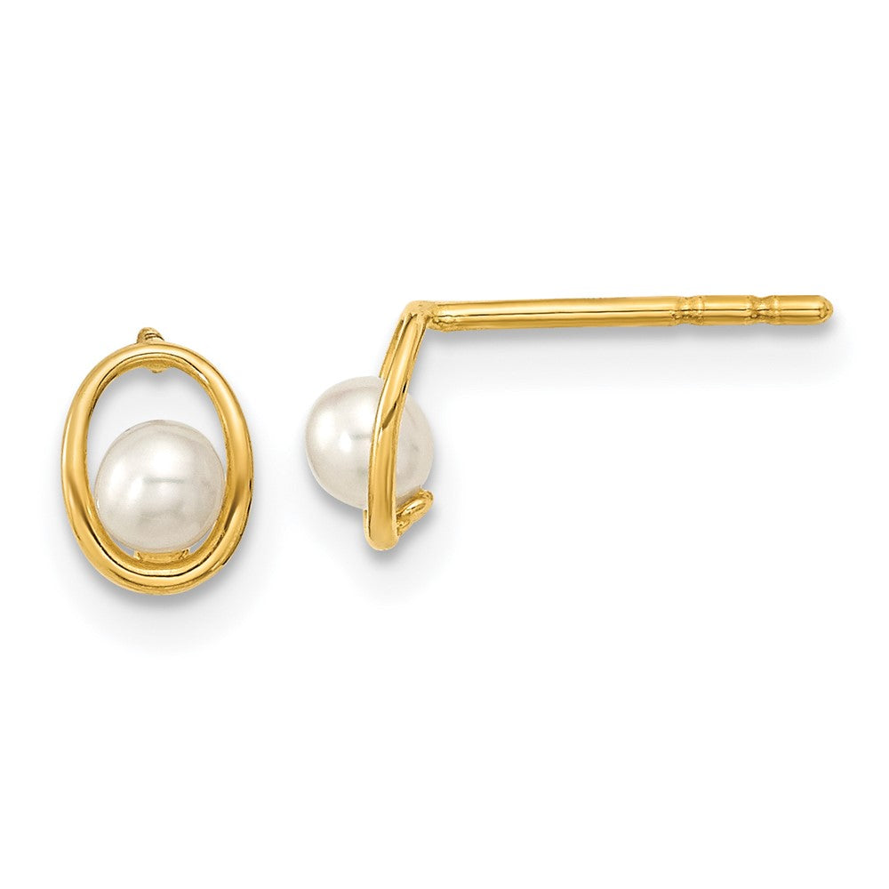14K Yellow Gold Madi K Polished Oval With Fw Cultured Pearl Post Earrings