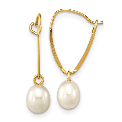 14K Yellow Gold Madi K 6-7mm Rice White Fwc Pearl Dangle Earrings