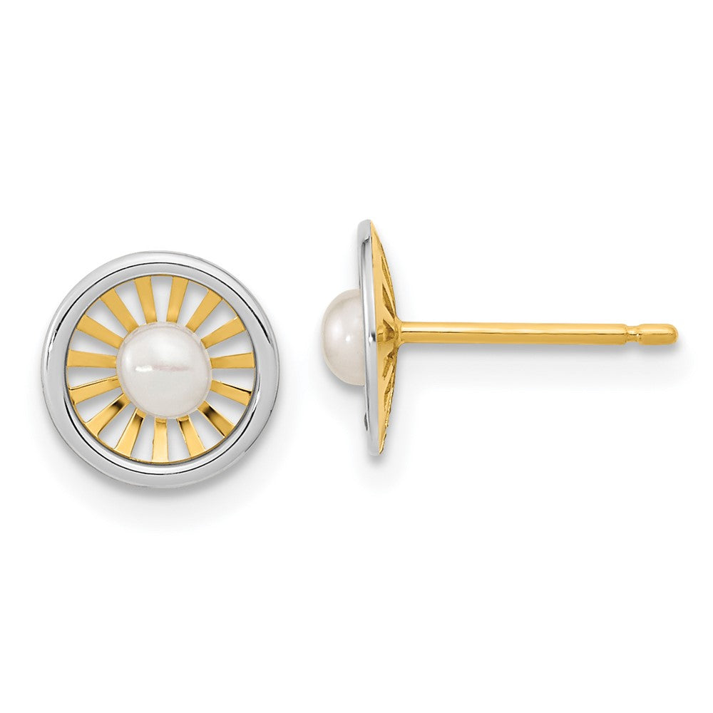14K Two-Tone Madi K 3-3.5mm Freshwater Cultured Pearl Post Earrings