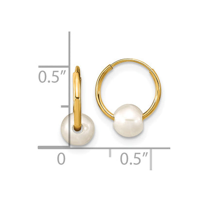 14K Yellow Gold Madi K 5-6mm Round White Fwc Pearl Hoop Earrings