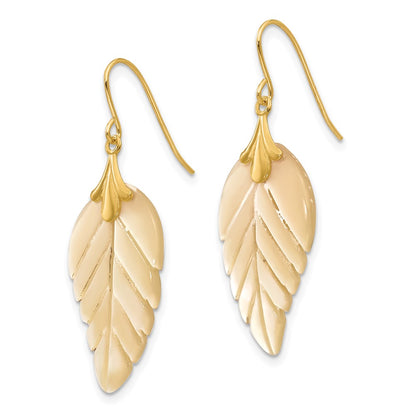 14K Yellow Gold Madi K Mother Of Pearl Leaf Dangle Earrings