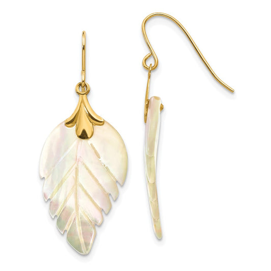 14K Yellow Gold Madi K Mother Of Pearl Leaf Dangle Earrings