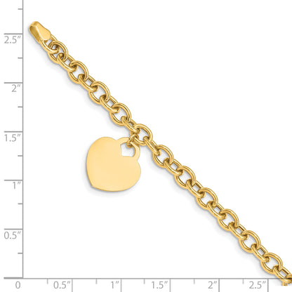 7.25 Inch 14K Heart Charm Hollow Bracelet