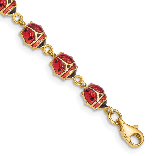 7 Inch 14K Enamel And Resin Ladybug Bracelet