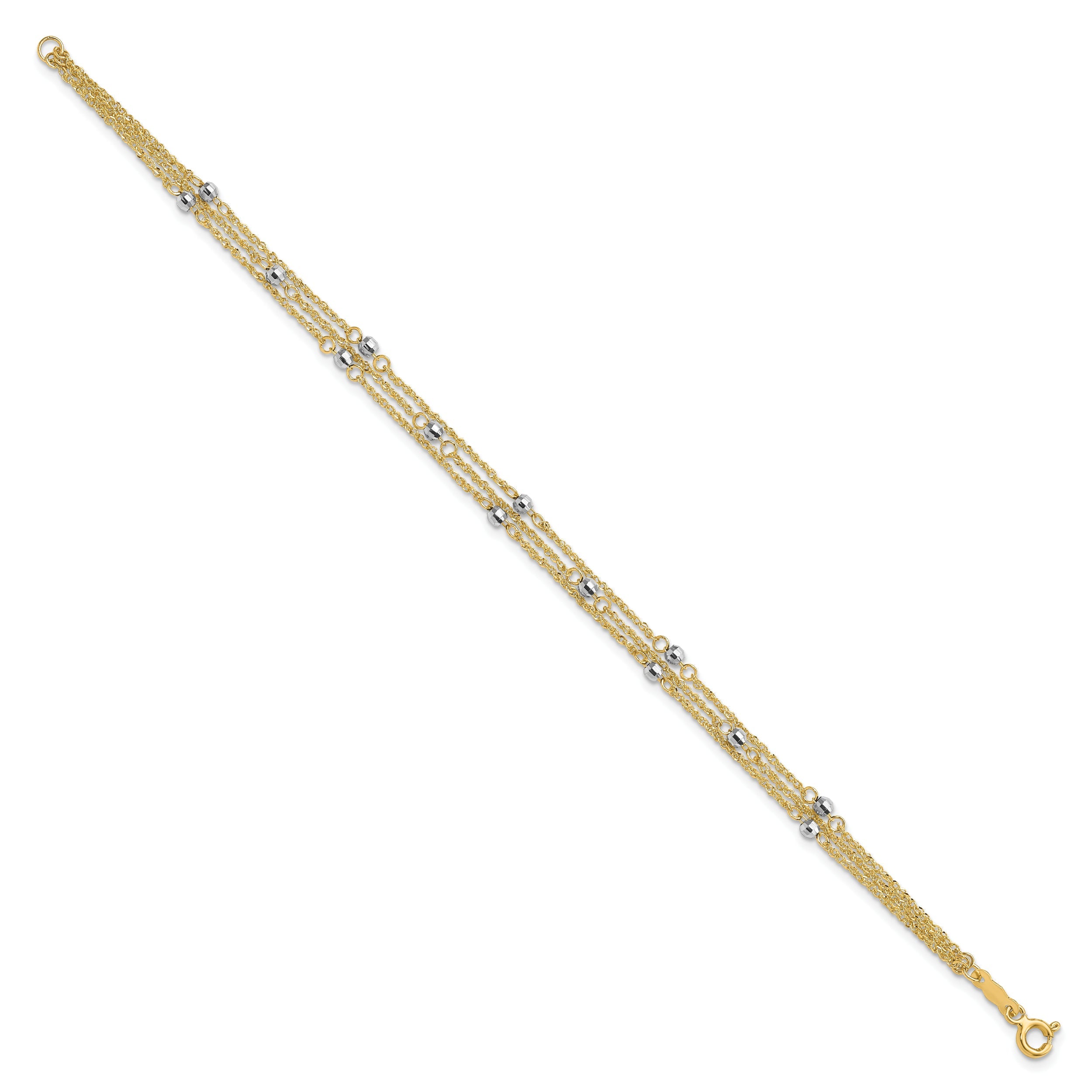 7.25 Inch 14K Two-Tone Triple Strand Bracelet