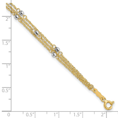 7.25 Inch 14K Two-Tone Triple Strand Bracelet
