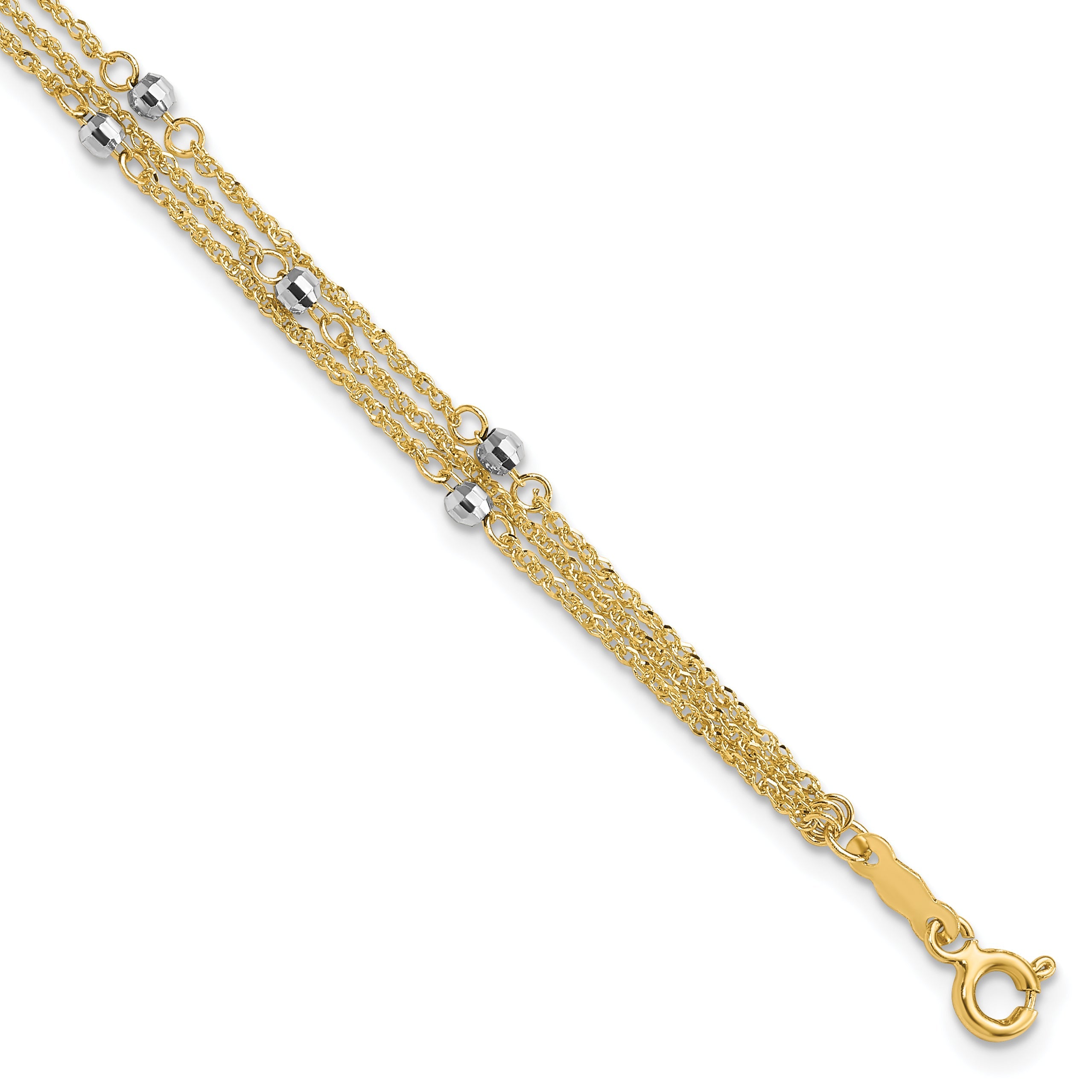 7.25 Inch 14K Two-Tone Triple Strand Bracelet